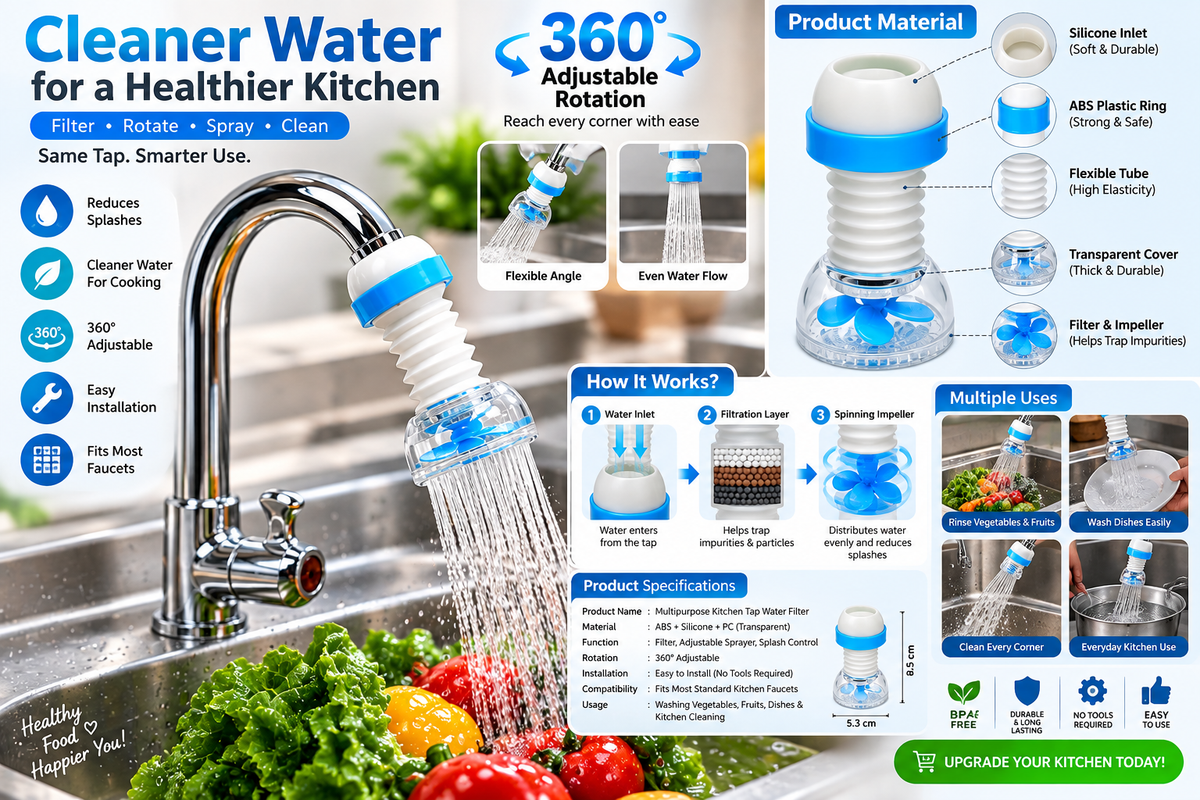 Multipurpose Adjustable Kitchen Sink Tap Water Filter With Rotating Faucet Sprayer (1 Pc)
