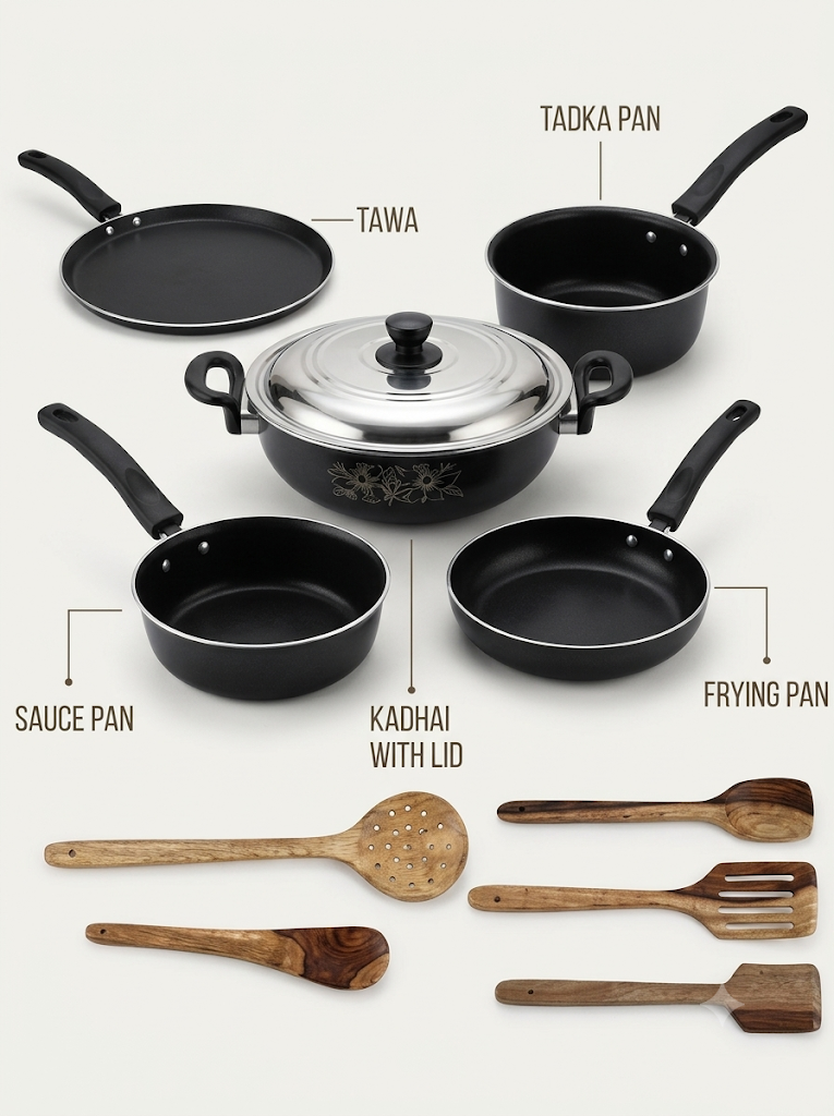 MandU- Induction Bottom Non-Stick Coated Cookware Set +Spatula