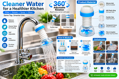 Multipurpose Adjustable Kitchen Sink Tap Water Filter With Rotating Faucet Sprayer (1 Pc)