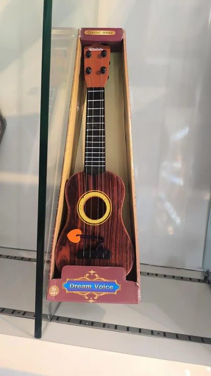 Mini Wooden Finish Plastic Guitar Music Instrument with 4 strings Clear voice