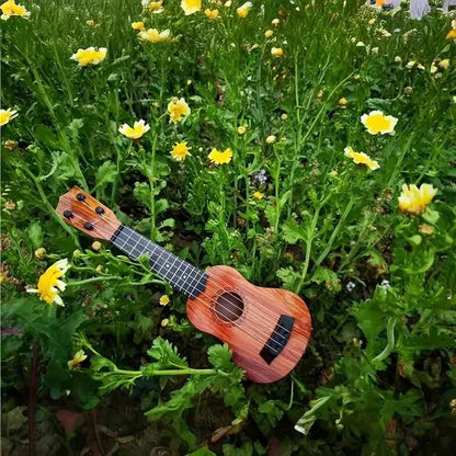 Mini Wooden Finish Plastic Guitar Music Instrument with 4 strings Clear voice