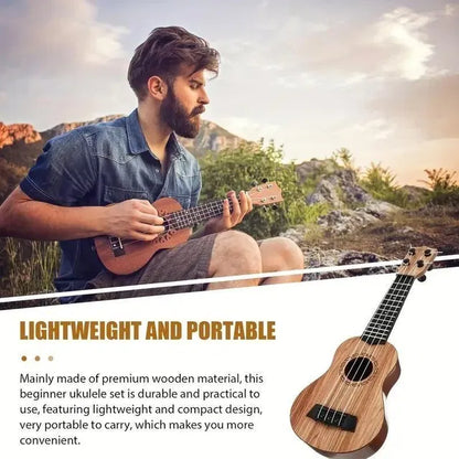 Mini Wooden Finish Plastic Guitar Music Instrument with 4 strings Clear voice