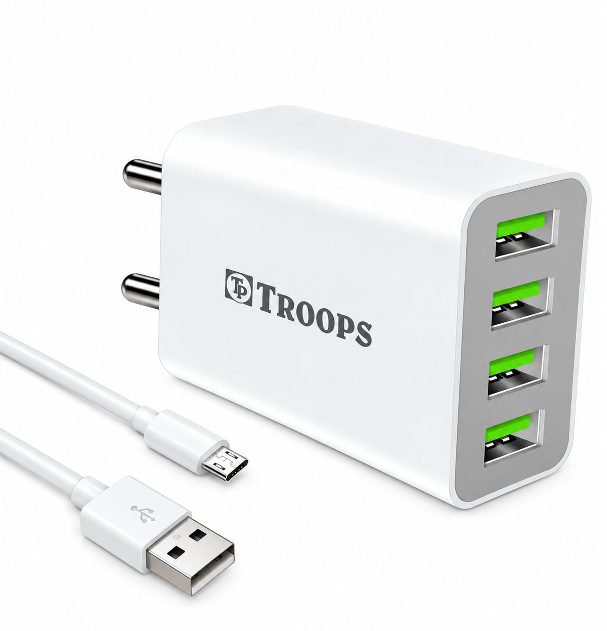TP TROOPS 4 Ports USB Charger, 4.1A USB 22 Watt Wall Charger Phone Adapter Compatible for 13/13 Mini/13 Pro Max/12/12 Pro Max, iPad Mini/Pro, Pixel, , All Smartphone-(1 mtr Micro USB Cable Included)