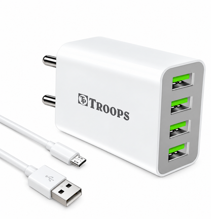 TP TROOPS 4 Ports USB Charger, 4.1A USB 22 Watt Wall Charger Phone Adapter Compatible for 13/13 Mini/13 Pro Max/12/12 Pro Max, iPad Mini/Pro, Pixel, , All Smartphone-(1 mtr Micro USB Cable Included)