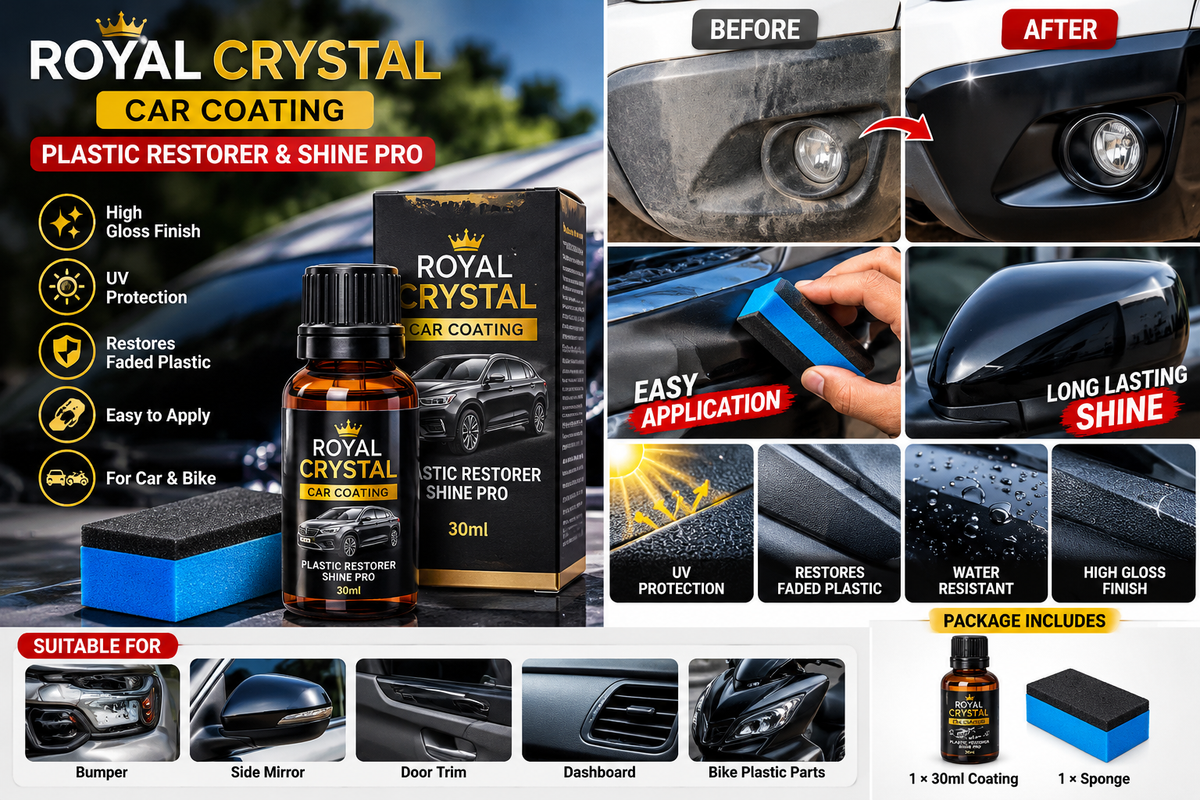 Royal Crystal Car Coating (30ml) - High Gloss Plastic Restorer with UV Protection & Sponge" *(pack of 1)*Shine Pro Car Polish,plastic parts for car and bike