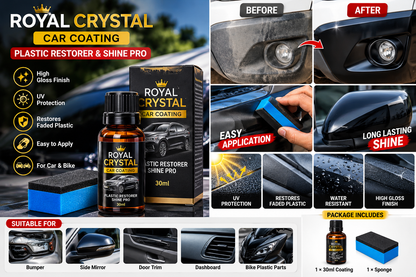 Royal Crystal Car Coating (30ml) - High Gloss Plastic Restorer with UV Protection & Sponge" *(pack of 1)*Shine Pro Car Polish,plastic parts for car and bike