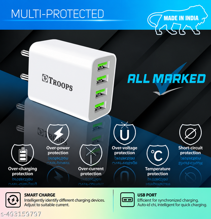 TP TROOPS 4 Ports USB Charger, 4.1A USB 22 Watt Wall Charger Phone Adapter Compatible for 13/13 Mini/13 Pro Max/12/12 Pro Max, iPad Mini/Pro, Pixel, , All Smartphone-(1 mtr Micro USB Cable Included)