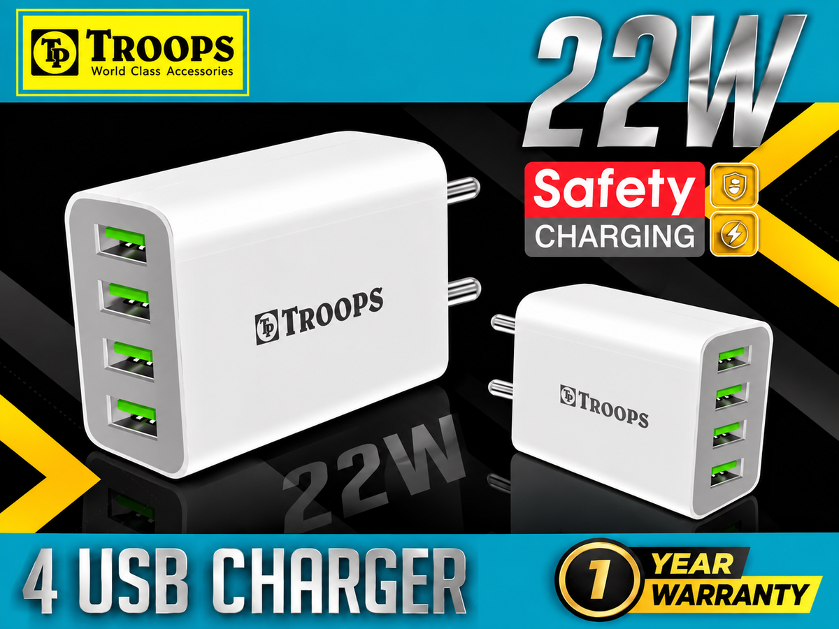 TP TROOPS 4 Ports USB Charger, 4.1A USB 22 Watt Wall Charger Phone Adapter Compatible for 13/13 Mini/13 Pro Max/12/12 Pro Max, iPad Mini/Pro, Pixel, , All Smartphone-(1 mtr Micro USB Cable Included)