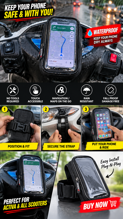 Polyester Handlebar Universal Mobile Holder Mount Pouch Bag Waterproof for Activa
