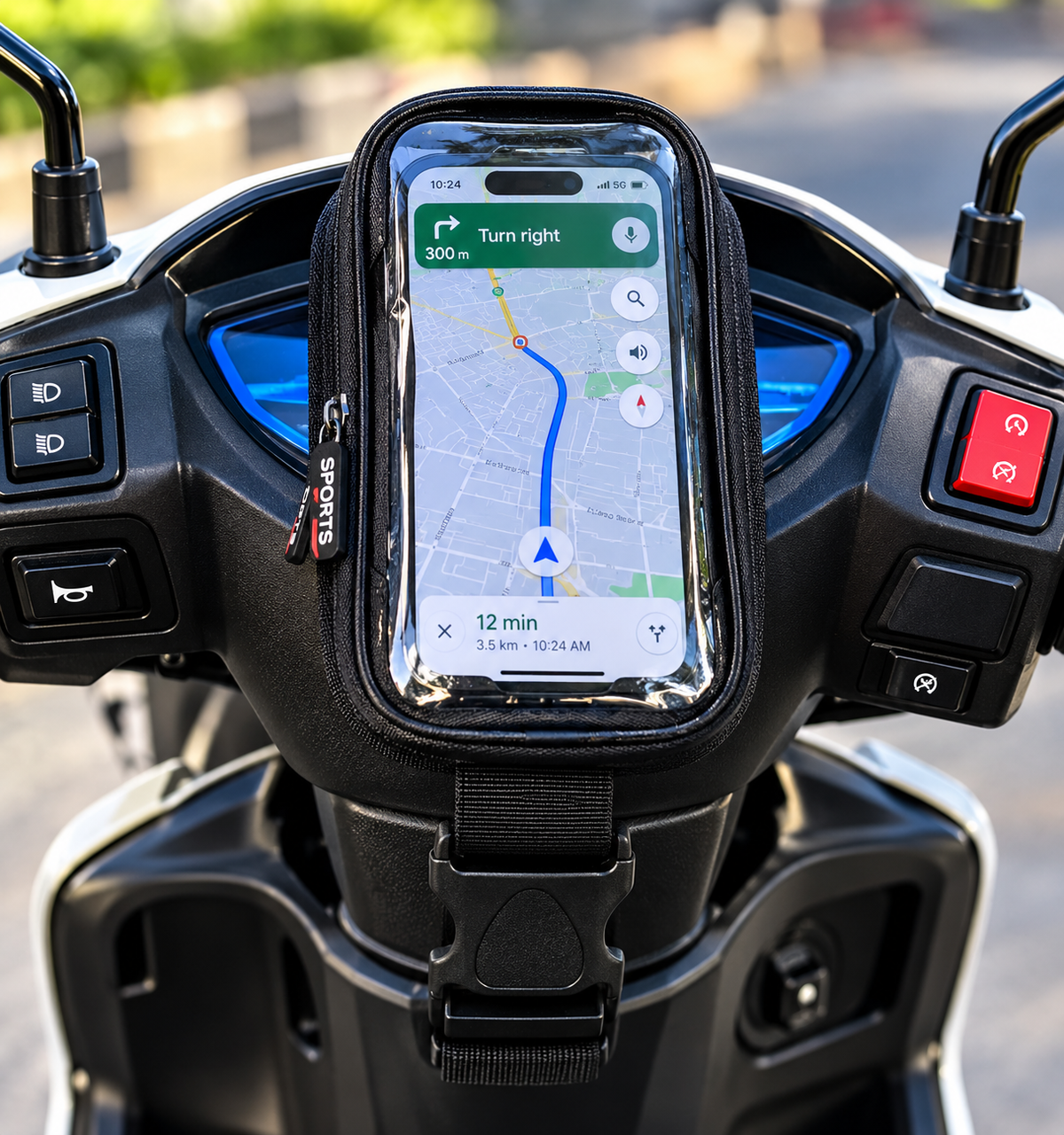 Polyester Handlebar Universal Mobile Holder Mount Pouch Bag Waterproof for Activa