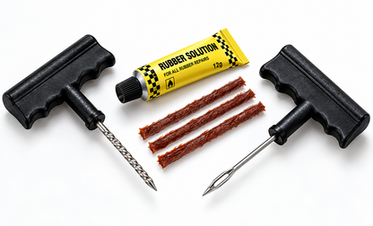1513 Puncture Repair Kit Tubeless Tyre Full Set With Nose Pliers Rubber Cement And Extra Strips For Cars Bikes