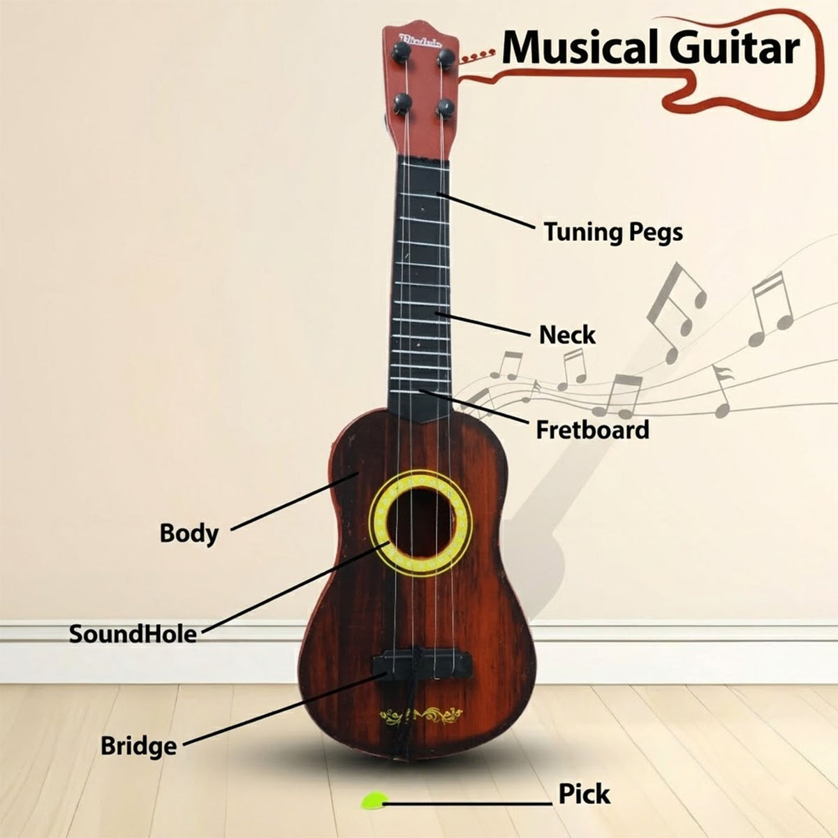 Classic Wooden Ukulele Guitar For Kids  Beginners (1 Pc)